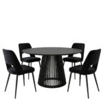Dining Room with Murde Chairs Black and Domonic Table Black D120x75cm Set of 5pcs - Слика 2