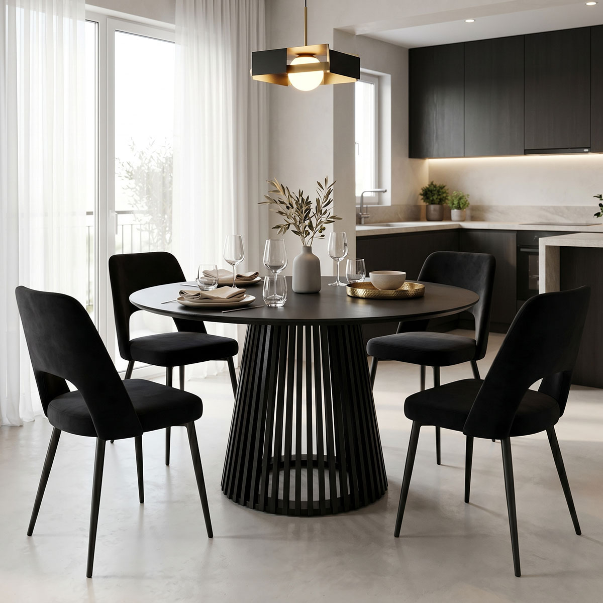 200-001548 Dining Room with Murde Chairs Black and Domonic Table Black D120x75cm Set of 5pcs - Слика 1