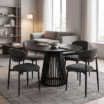 Dining Room with Folegio Anthracite Chairs and Domonic Black Table D100x75cm Set of 5pcs