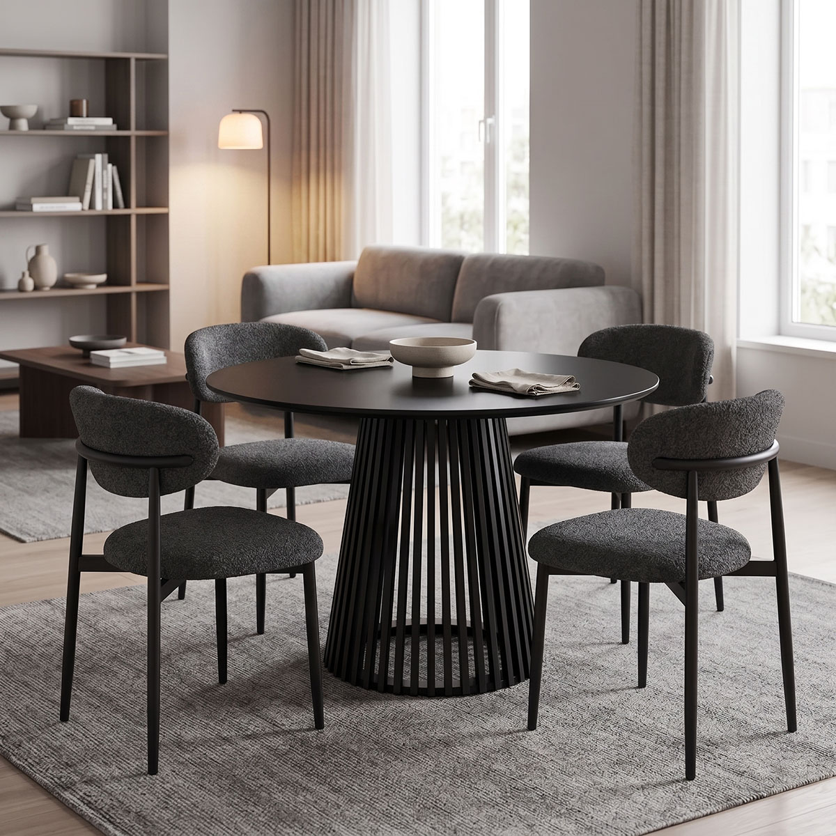 200-001550 Dining Room with Folegio Anthracite Chairs and Domonic Black Table D100x75cm Set of 5pcs - Слика 1