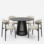 Dining Room with Folegio Cream Chairs and Domonic Black Table D100x75cm Set of 5pcs - Image 2
