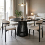Dining Room with Folegio Cream Chairs and Domonic Black Table D100x75cm Set of 5pcs