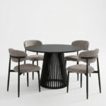 Dining Room with Folegio Grey Chairs and Domonic Black Table D100x75cm Set of 5pcs - Слика 2
