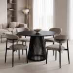 Dining Room with Folegio Grey Chairs and Domonic Black Table D100x75cm Set of 5pcs