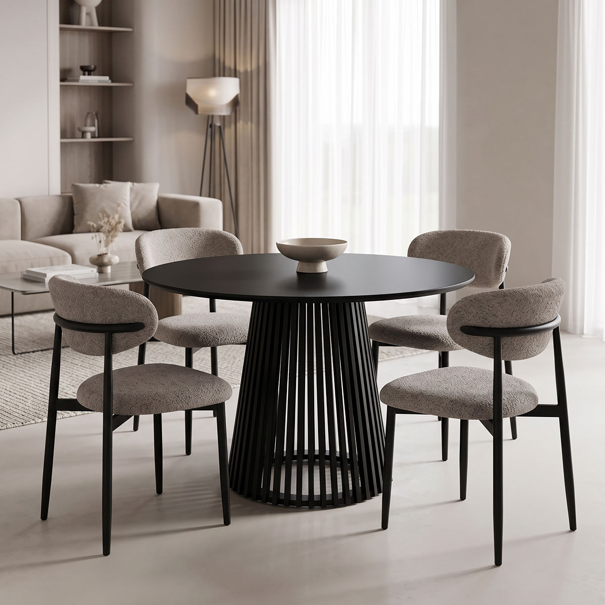 200-001552 Dining Room with Folegio Grey Chairs and Domonic Black Table D100x75cm Set of 5pcs - Слика 1