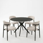 Dining Room with Folegio Cream Chairs and Orbital Black Table D120x76cm Set of 5pcs - Image 2