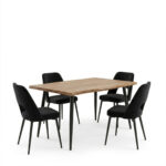 Dining Room with Murde Chairs Black and Neve Table Black 140x80x75cm Set of 5pcs - Слика 2