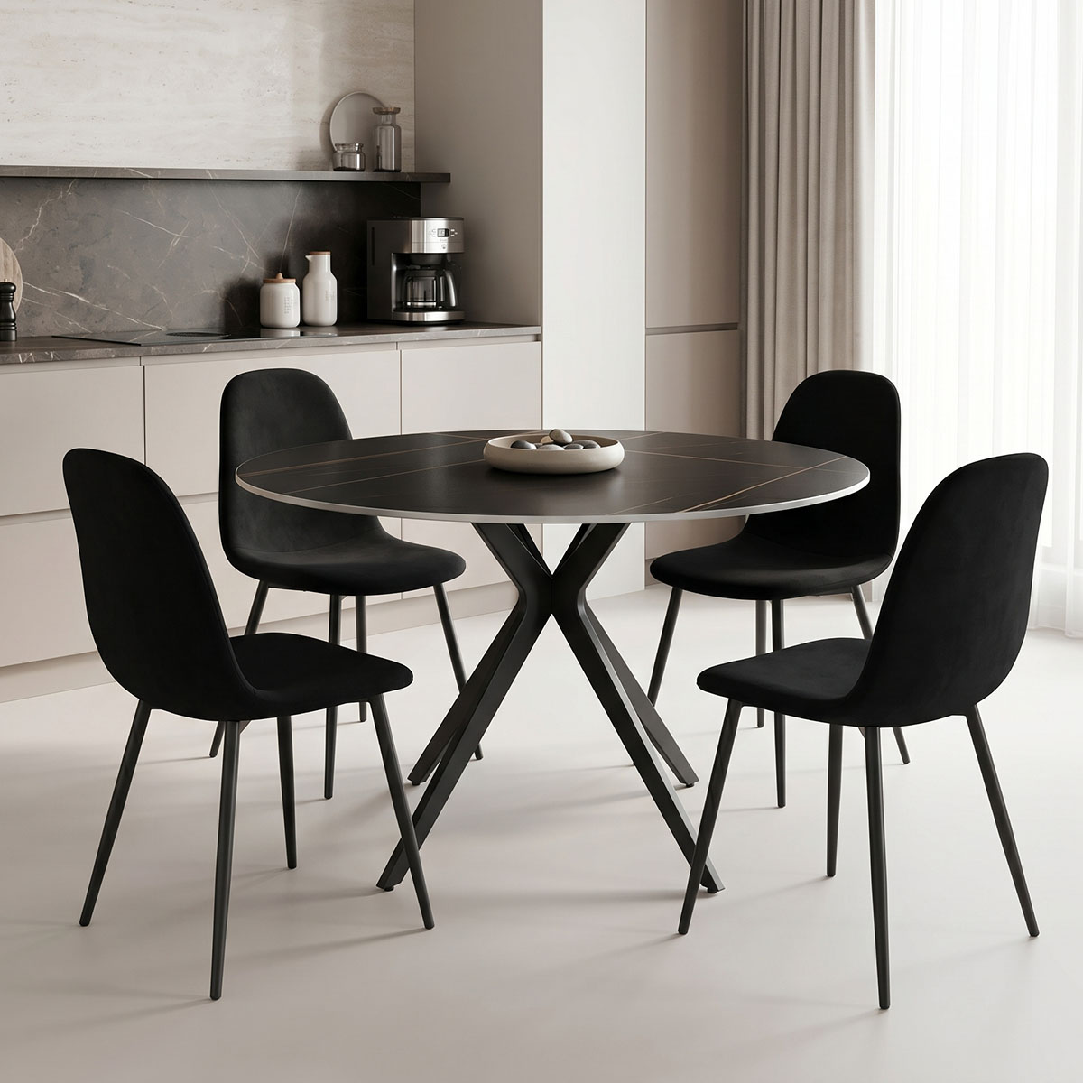 200-001561 Dining Room with Bella Black Chairs and Orbital Black Table D120x76cm Set of 5pcs - Слика 1