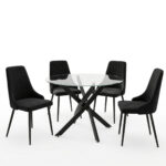 Dining Room with Azori Black Chairs and Antoro Glass Table D100x75cm Set of 5pcs - Слика 2
