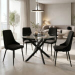 Dining Room with Azori Black Chairs and Antoro Glass Table D100x75cm Set of 5pcs