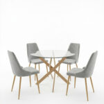 Dining Room with Azori Grey Chairs and Antoro Glass Table D100x75cm Set of 5pcs - Image 2