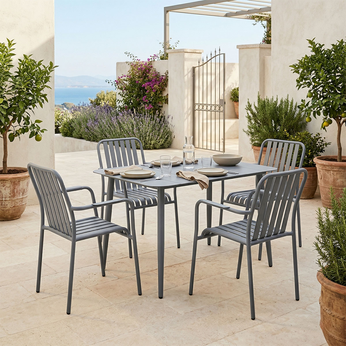 200-001615 Dining set Heven Vista set of 5 pieces anthracite aluminum 120x70x72cm - Image 1