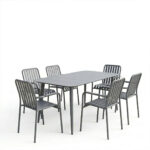 Dining set Heven Vista set of 7 pieces anthracite aluminum 150x80x72cm - Image 2