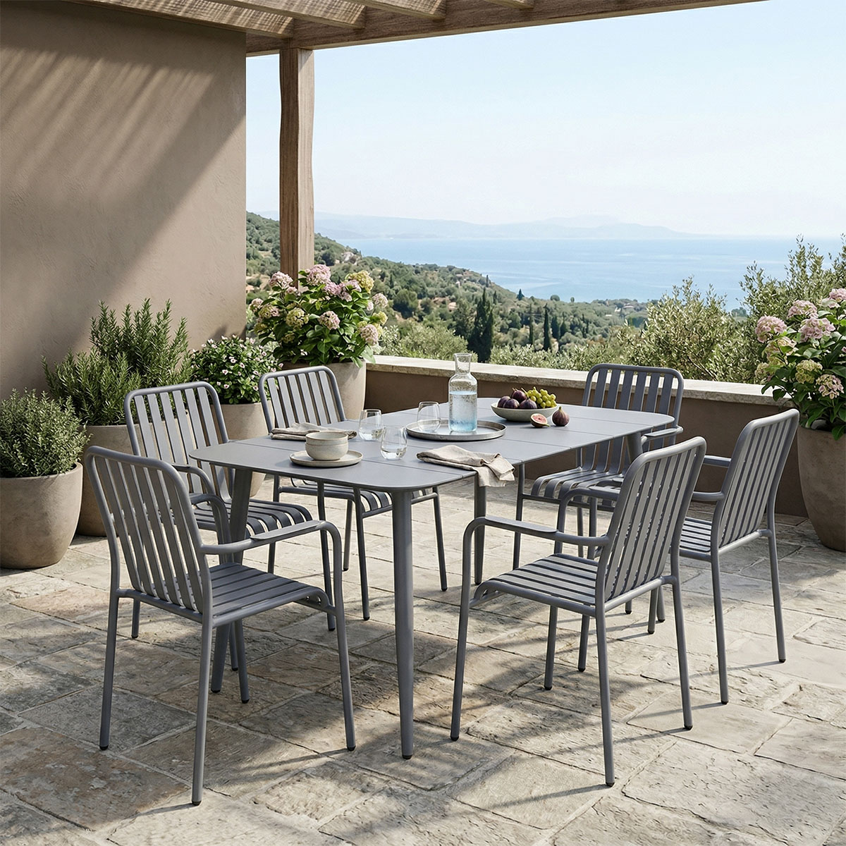 200-001618 Dining set Heven Vista set of 7 pieces anthracite aluminum 150x80x72cm - Image 1