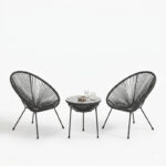 Acapulco Outdoor Lounge Chair set 3 pieces black metal frame with PE rattan D50x52 cm - Слика 2