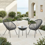 Acapulco Outdoor Lounge Chair set 3 pieces black metal frame with PE rattan D50x52 cm