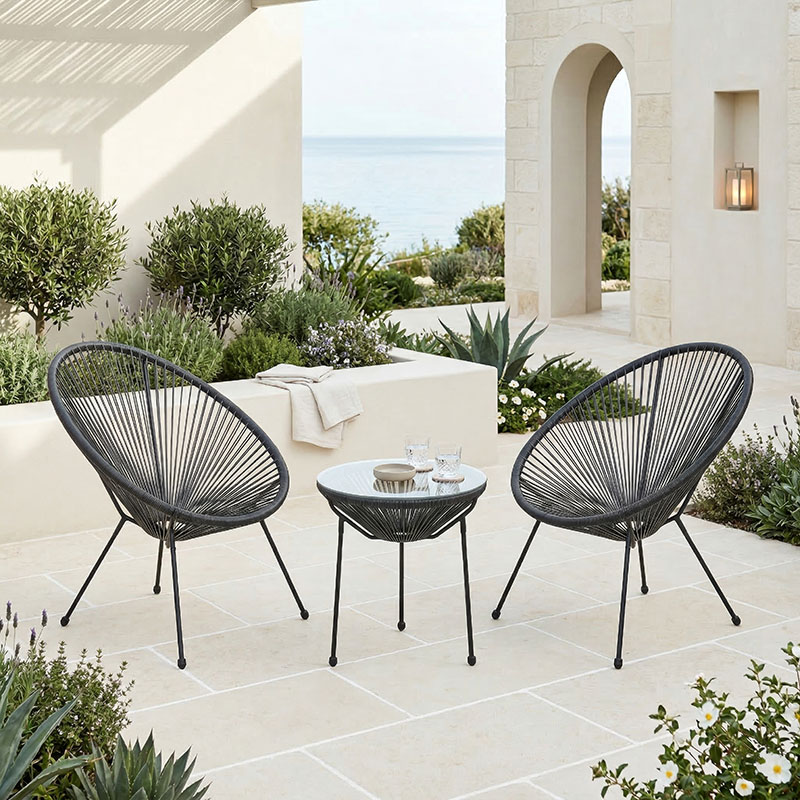 200-001628 Acapulco Outdoor Lounge Chair set 3 pieces black metal frame with PE rattan D50x52 cm - Слика 1