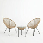 Acapulco Outdoor Lounge Chair set 3 pieces black metal frame with PE rattan in natural color D50x52 cm - Image 2