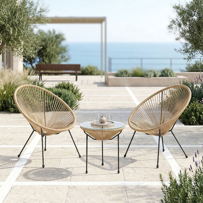 200-001630 Acapulco Outdoor Lounge Chair set 3 pieces black metal frame with PE rattan in natural color D50x52 cm - Image 1