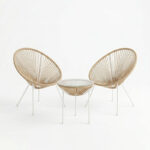 Acapulco Outdoor Lounge Chair set 3 pieces white metal frame with PE rattan in natural color D50x52 cm - Image 2
