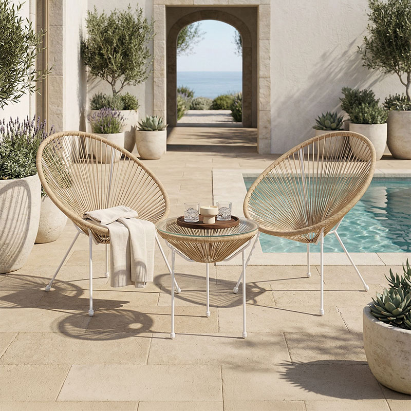 200-001632 Acapulco Outdoor Lounge Chair set 3 pieces white metal frame with PE rattan in natural color D50x52 cm - Image 1