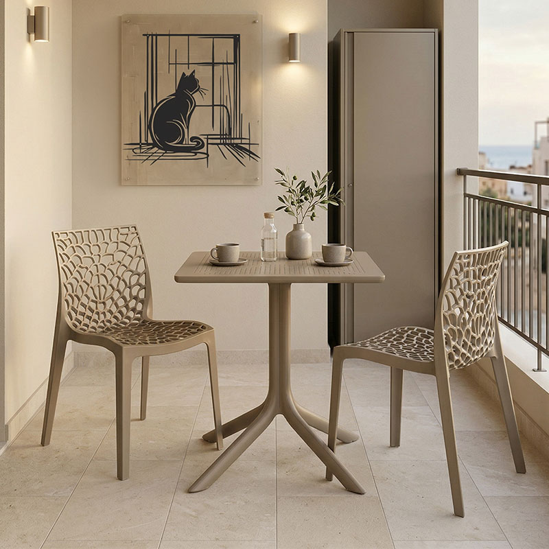 200-001644 Dining table Groovy Hush 3 pcs cappuccino PP 60x60x76cm - Слика 1