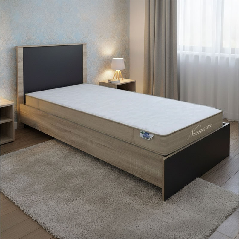 200-001651 Bed with mattress Athos-Nemesis sonoma-anthracite 90x190cm - Image 1