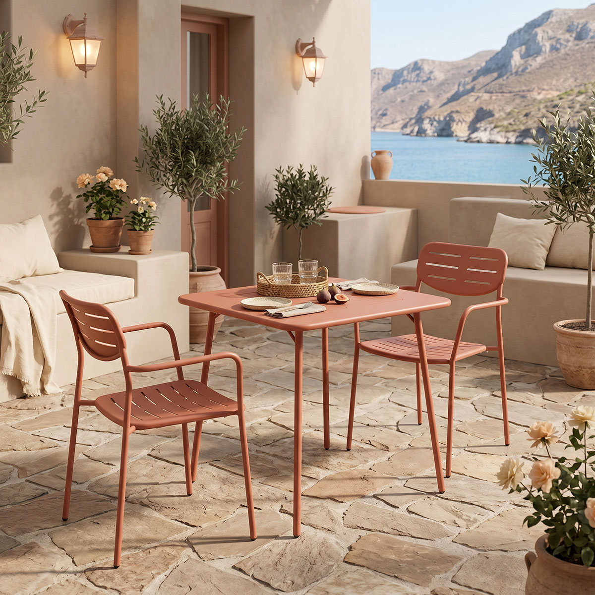 200-001695 Moraja Deraby set of 3 pieces terracotta metal 70x70x73cm - Слика 1