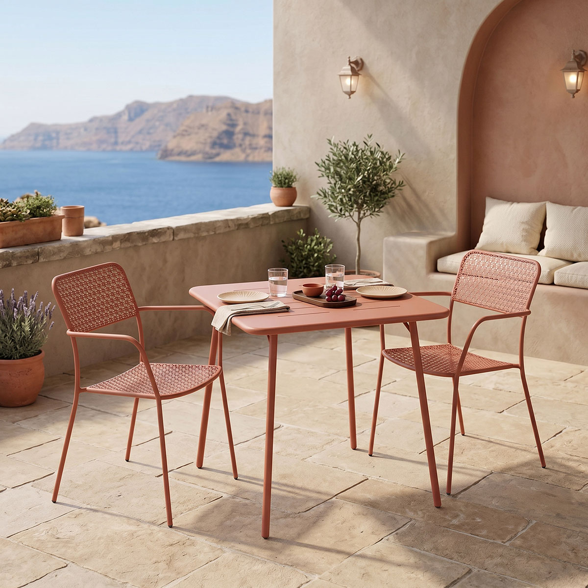 200-001696 Moraja Federal set of 3 pieces terracotta metal 70x70x73cm - Image 1