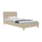 Bed with mattress Nevil-Perfecto fabric ecru- leg natural shade 90x190cm - Image 2