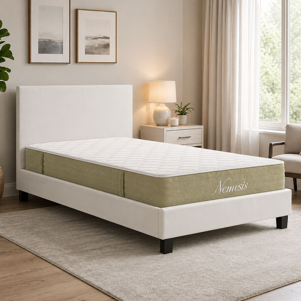 200-001705 Bed with mattress Nevil-Nemesis PU white 100x200cm - Image 1