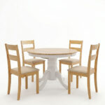 Dining set Dallan Lars 5pcs white with natural shade rubberwood Φ100(+38)x100x75cm - Слика 2