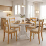 Dining set Dallan Lars 5pcs white with natural shade rubberwood Φ100(+38)x100x75cm