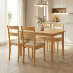 Dining set Dallan Country 5pcs in natural shade rubberwood 120-150x80x74cm
