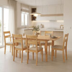 Dining set Dallan Country 7pcs in natural shade rubberwood 120-150x80x74cm
