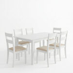 Dining set Dallan Mabor 7pcs white rubberwood 120-150x80x73.8cm - Image 2