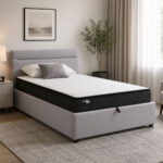 Bed with mattress and storage space Molito-Perfecto velvet grey 120x200cm