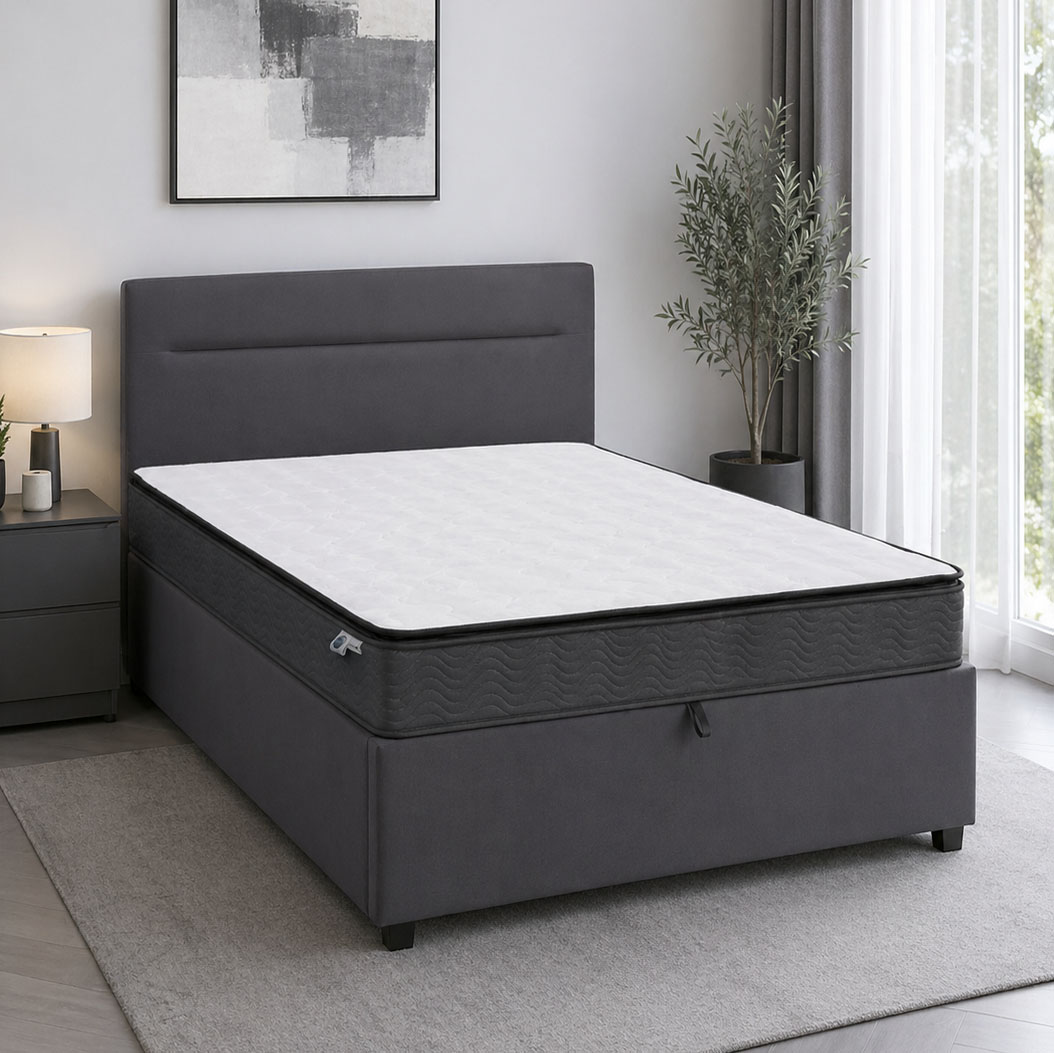 200-001723 Bed with mattress and storage space Molito-Perfecto velvet anthracite 120x200cm - Слика 1