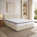 Bed with mattress and storage space Molito-Utopia velvet ecru 150x200cm
