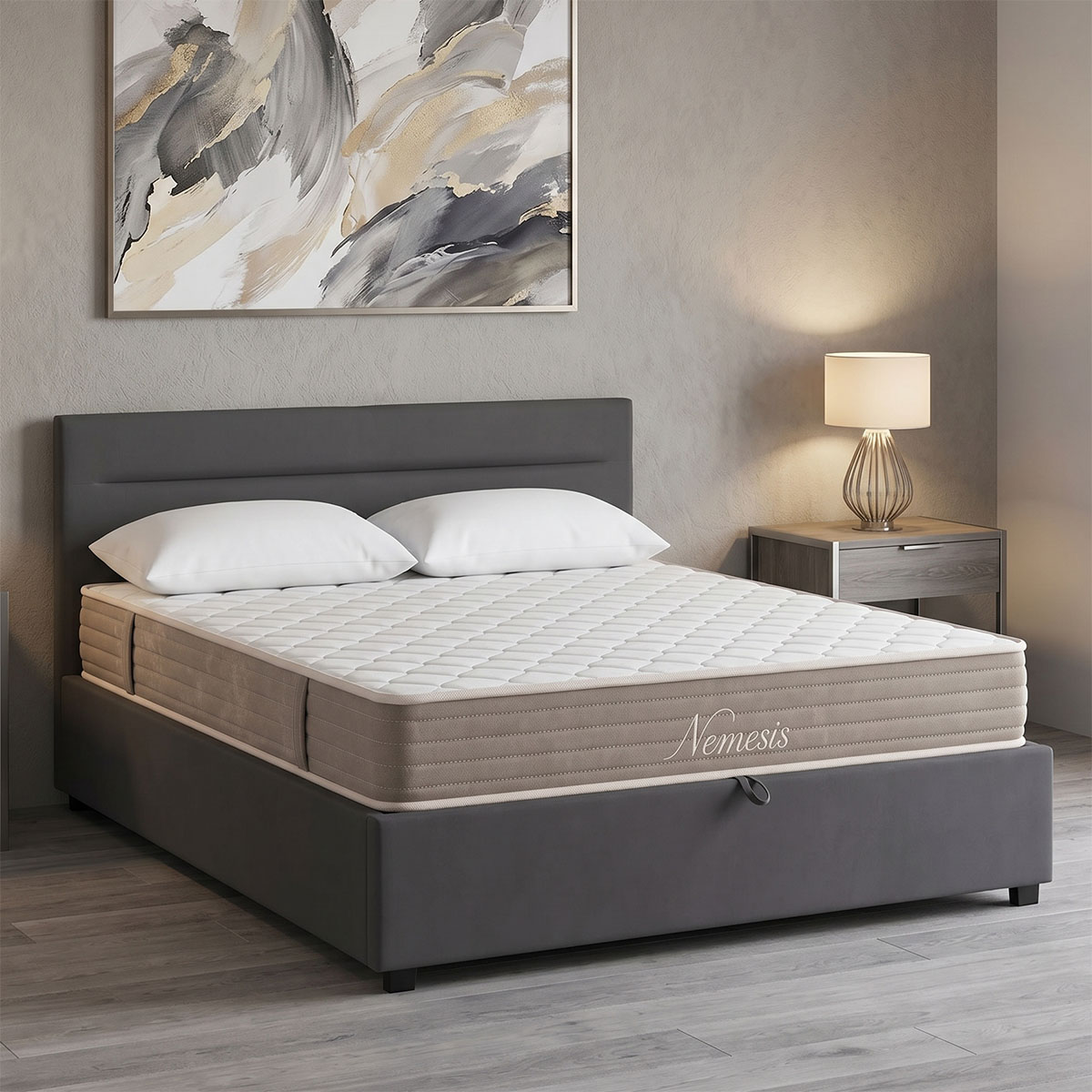 200-001742 Bed with mattress and storage space Molito-Nemesis velvet anthracite 150x200cm - Слика 1