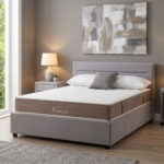 Bed with mattress and storage space Molito-Nemesis velvet gray 150x200cm