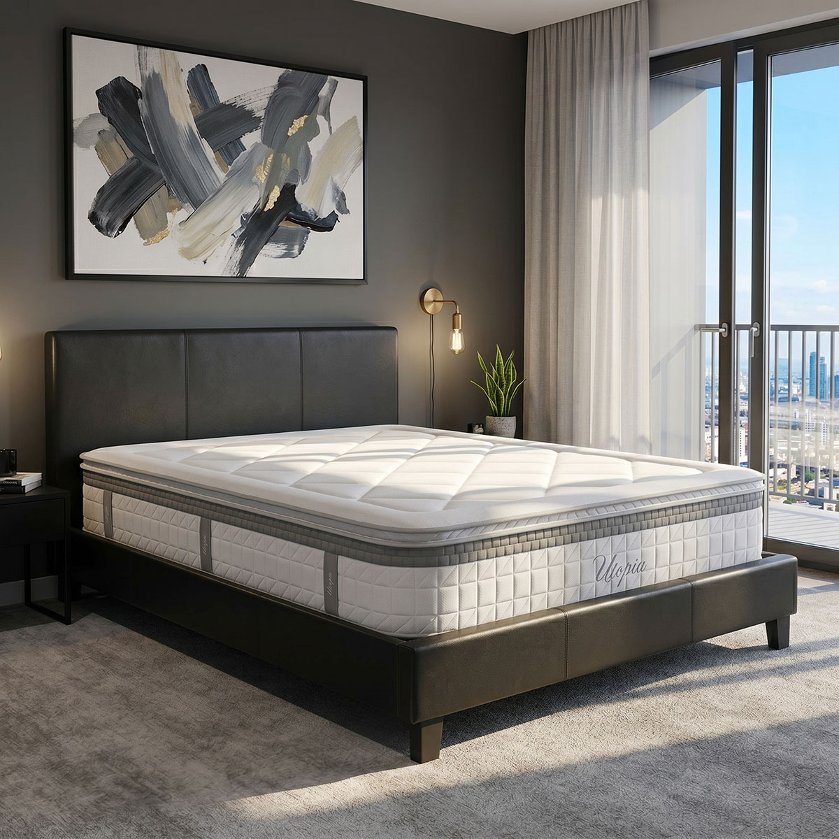 200-001745 Bed with mattress Nevil-Utopia PU black 150x200cm - Image 1