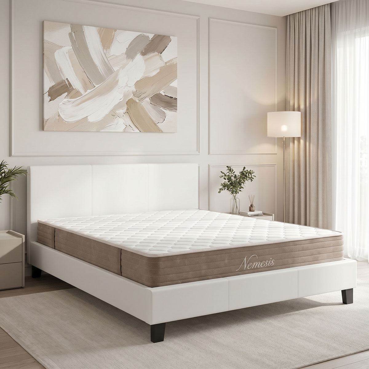200-001756 Bed with mattress Nevil-Nemesis Pakoworld PU white 150x200cm - Слика 1