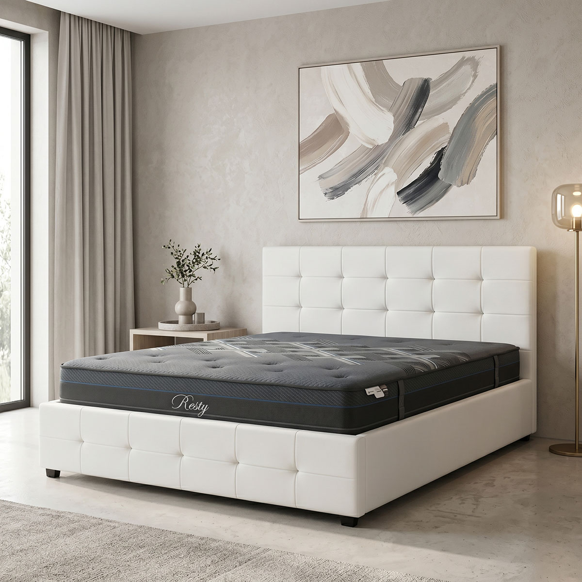 200-001757 Bed with mattress and storage space Roi-Resty Pakoworld PU white 160x200cm - Слика 1