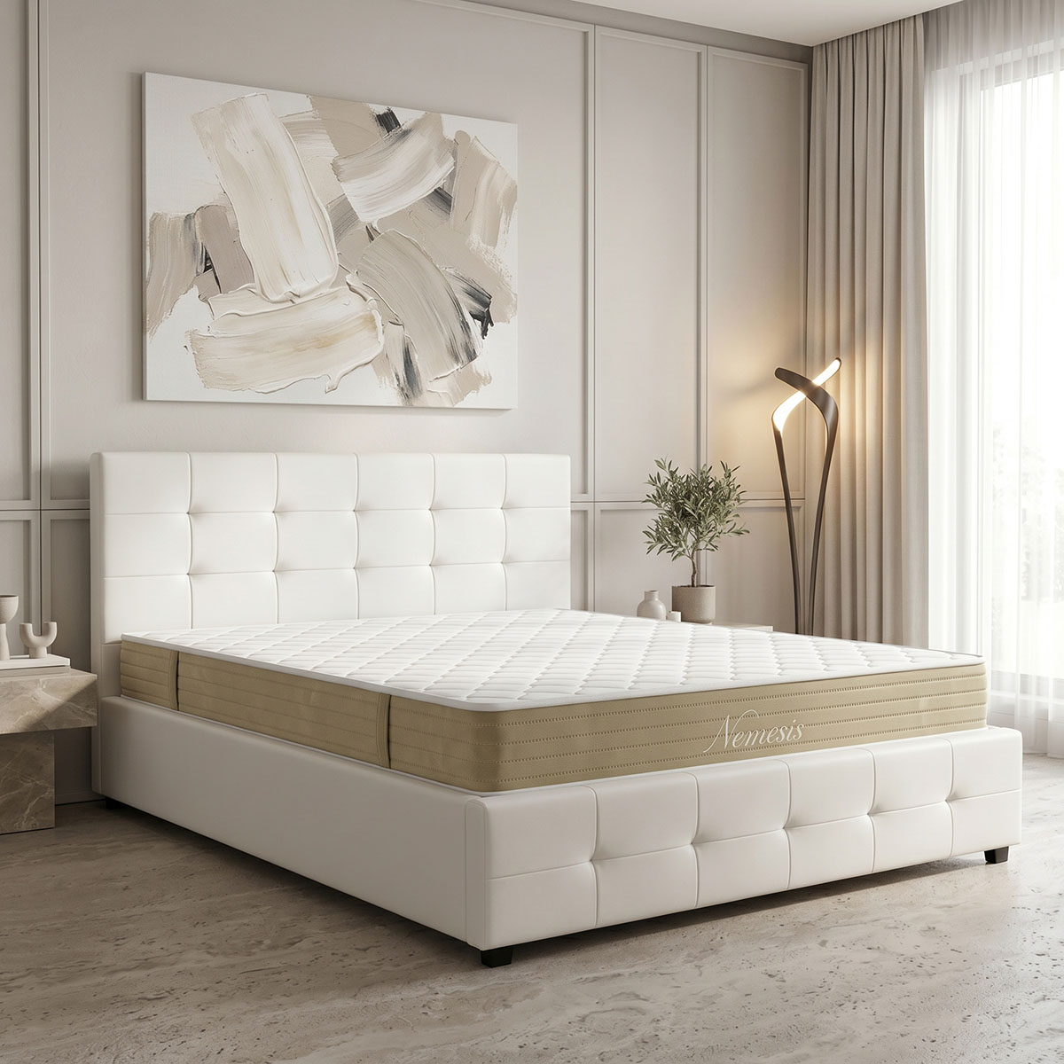 200-001758 Bed with mattress and storage space Roi-Nemesis Pakoworld PU white 160x200cm - Слика 1