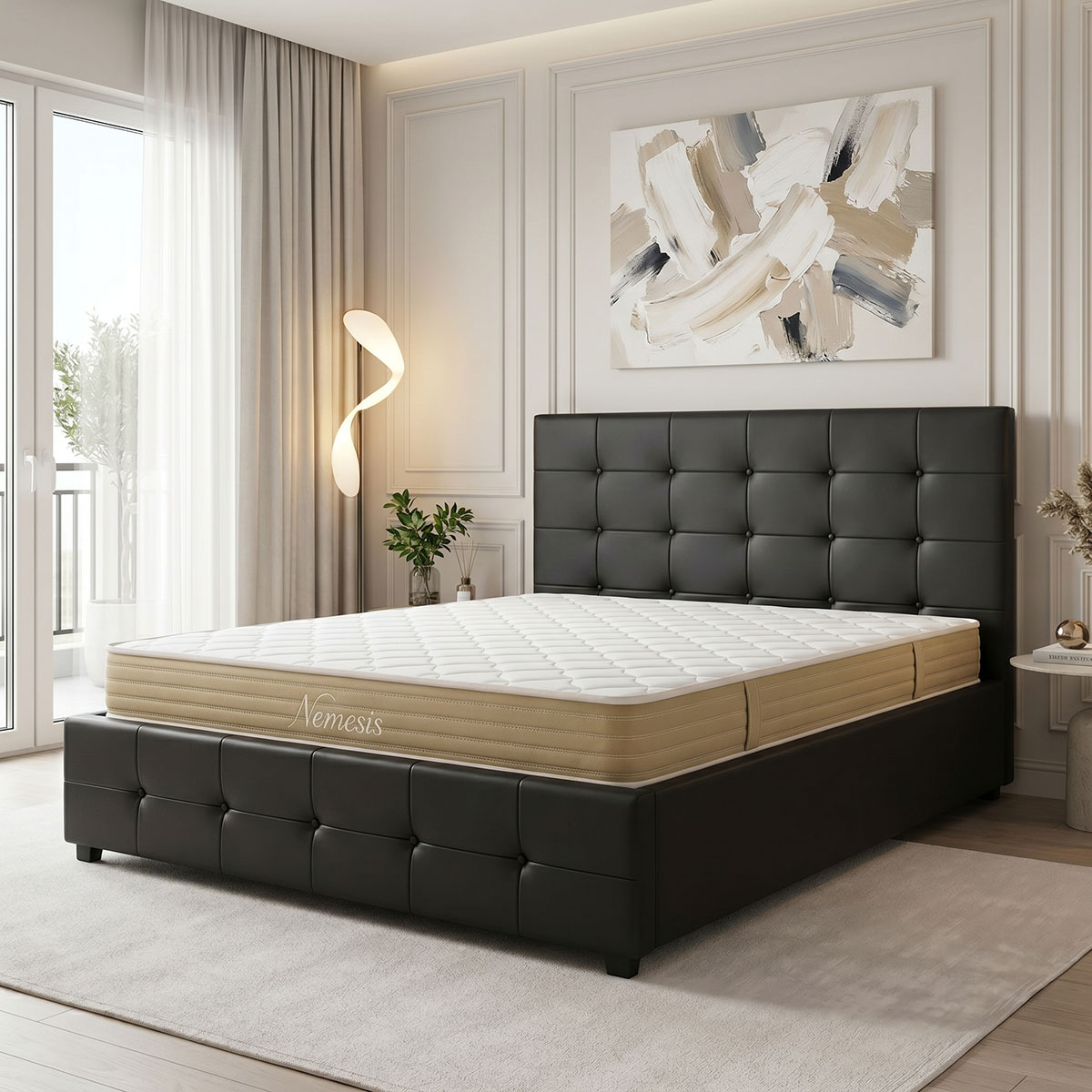 200-001760 Bed with mattress and storage space Roi-Nemesis pu black 160x200cm - Слика 1