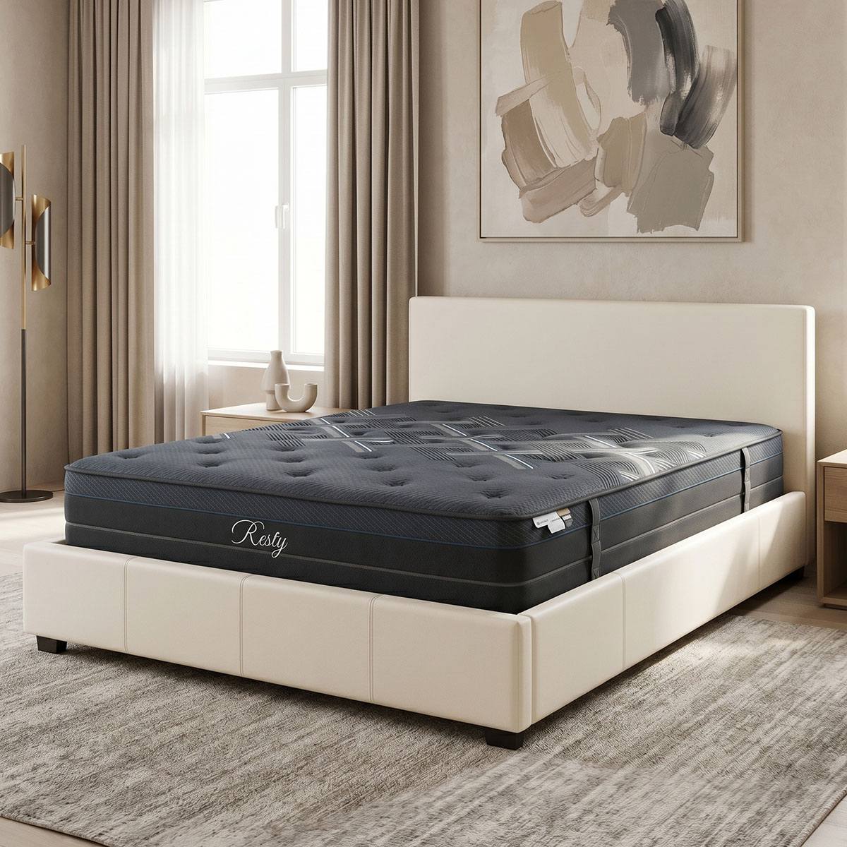200-001763 Bed with mattress and storage space Norse-Resty PU white 160x200cm - Слика 1