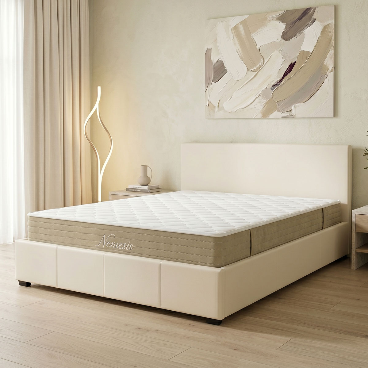 200-001764 Bed with mattress and storage space Norse-Nemesis PU white 160x200cm - Слика 1