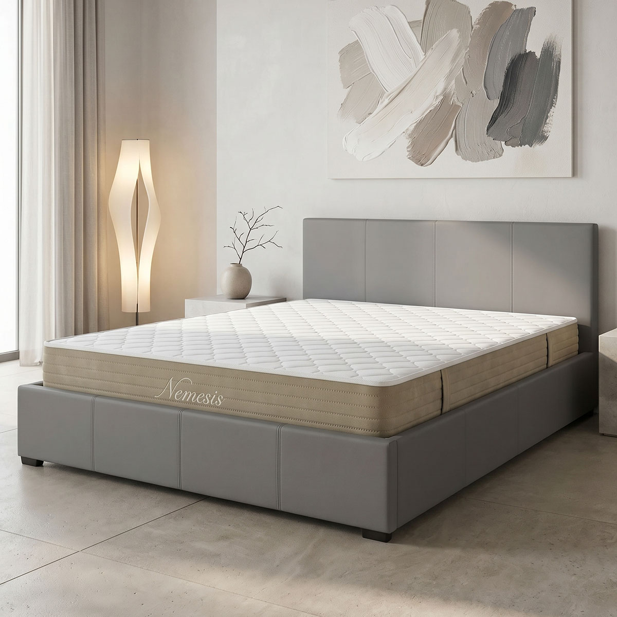 200-001770 Bed with mattress and storage space Norse-Nemesis gray PU 160x200cm - Слика 1