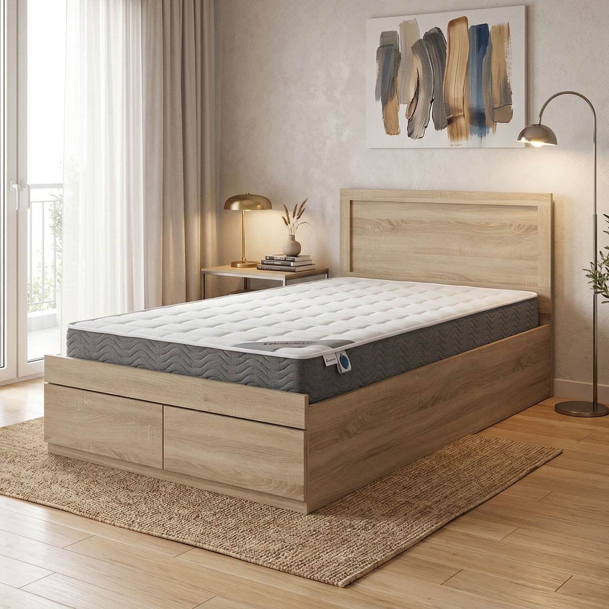200-001791 Bed with mattress and drawer Olympus-Perfecto sonoma 100x200cm - Image 1